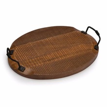 Oval Black Iron Handle Wood Tray, for Wedding Party Home, Feature : Eco-Friendly