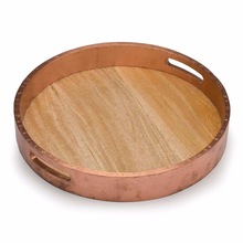 Copper Metal Wood Tray for Serving, Shape : Round Shape