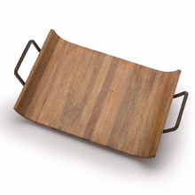 Natural Wood Tray With Iron Handle