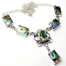 Rainbow Abalone Shell Silver Plated Handmade Jewelry Necklace