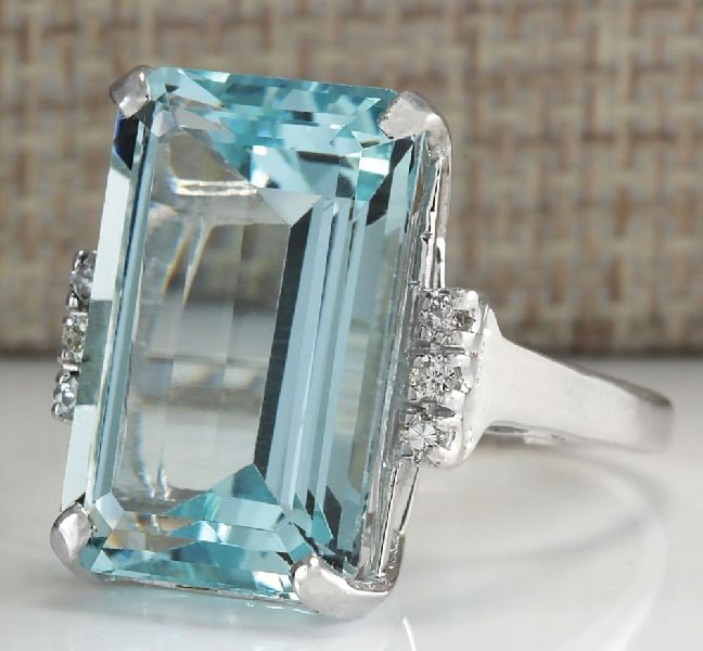 Sterling Silver Huge Aquamarine Wedding Band Ring Gift