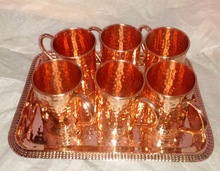 MUGS SET WITH COPPER SERVING TRAY