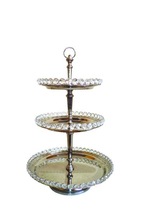 SILVER PLATED BEADED 3 TIER WEDDING CAKE STAND