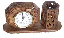 Wooden table clock pen holder