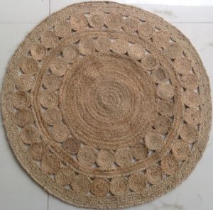 Jute Tikki Round Braided Rug, Size : 2x3feet, 3x4feet, 4x5feet, 5x6feet