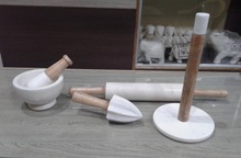Marble With Wood Kitchen Accessories White Marble