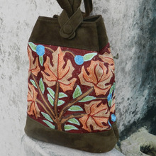 Real suede leather handmade embroidery sling bag for women