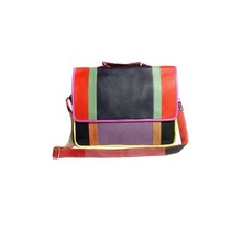 Recycled Leather Patch Work Multi Color Messenger Upcycled Bag