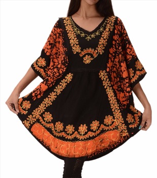 Collar V Neck Rayon Kaftan Batik Poncho