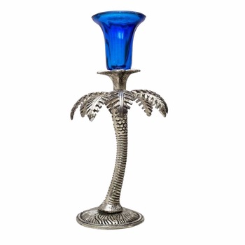 single palm candle stand with hand carving