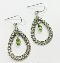 Antique oxidised silver earring with peridot gemstone