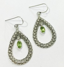 antique oxidised silver earring with peridot gemstone