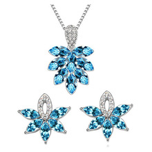 Flower shaped blue crystal jewellery set, Color : Silver