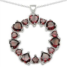 Genuine Garnet  Sterling Silver Heart Shape Pendant