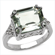 Green Amethyst and  White Topaz Sterling Silver Ring