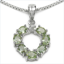 Green Sapphire and  Diamond Sterling Silver Pendant