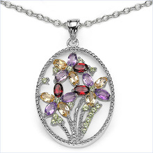 SGE Multi-Gemstone Sterling Silver Pendant, Occasion : Anniversary