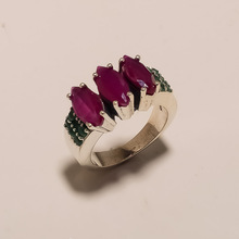 Ruby Emerald Sterling Silver Ring, Color : Pink