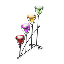 Metal Candelabra With Colorful Glass