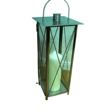 Amson Brass Metal With Glass Tabletop Indoor Candle Lantern, for Home Decoration