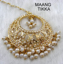 22kt Gold Plated Maang Tikka Jewelry, Main Stone : Pearl