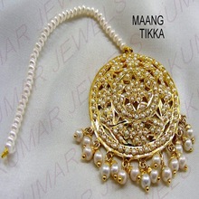 Big Round Pearl Beaded Jadau Tikka Hair Head Jewellery