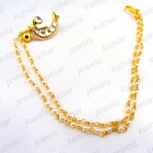 Gold Plated Kundan Pearl Stone Beaded Nose Ring