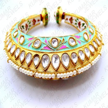 Handmade Kundan Stone Pearl Beaded Openable Bracelet