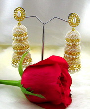 Party Wear Triple Pearl Jhumki Earrings