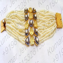 Pearl Beaded CZ Kundan Stone Bracelet