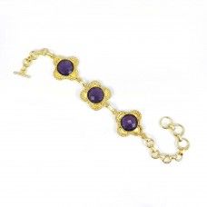 Amethyst Hydro Gemstone Gold Plated Designer Link Chain Bracelet