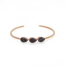 Black Coated Druzy Gemstone Rose Gold Plated Adjustable Bezel Set Bangle