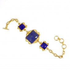 Lapis AND ink blue hydro gemstone gold plated designer link chain bracelet