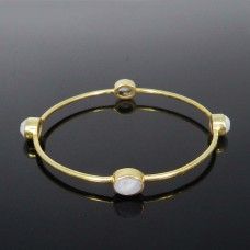 Regina Rainbow Moonstone Gold Plated Bezel Set Bangle