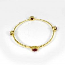 Senorita Red Mohave Turquoise Gold Plated Hammered Bezel Set Bangle