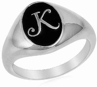 Dwarka gems K alphabet ring plain silver band ring