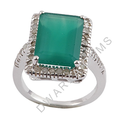 Green Onyx Stone Ring With Diamonds