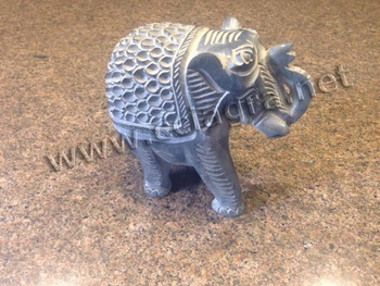 Grey Soapstone Elephant Sculptures