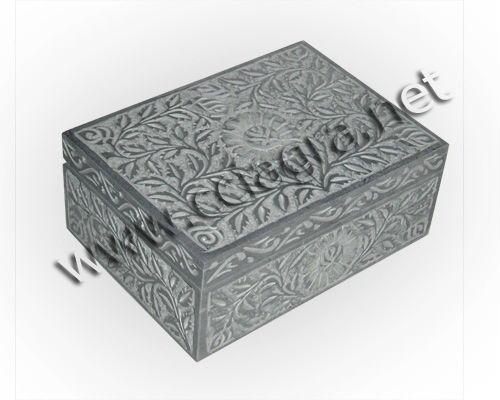Grey Soapstone Engraved Trinket Box