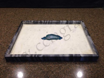 Marble Rectangle Tray with Agate stone