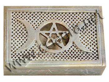 Natural Soapstone Pentagram Jewelry Box, for Home Decoration