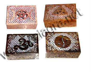 Soapstone Hand Carved Jewelry Boxes, for Home Decoration, Color : Natural assorted colors