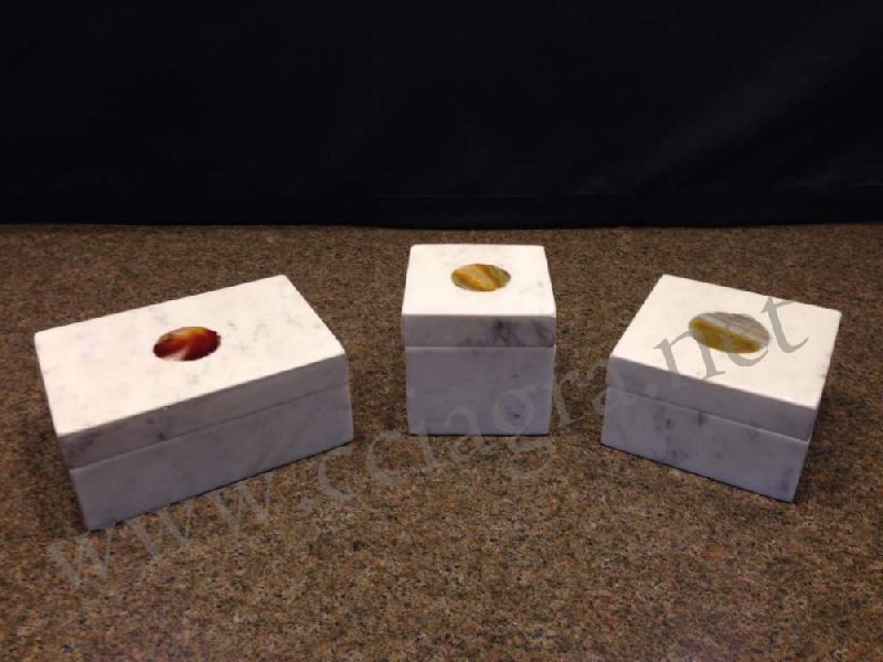 White Marble Inlay Agate stone Jewelry Boxes
