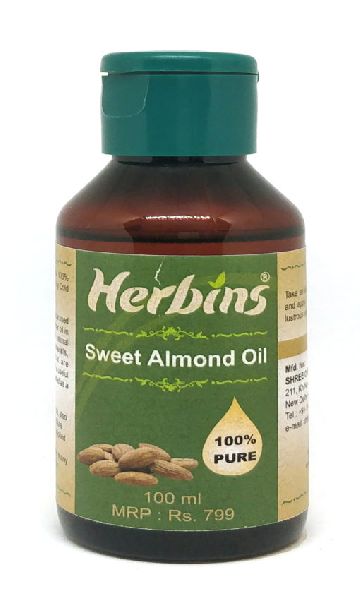 Herbins Sweet Almond Oil 100 ml, Color : Golden