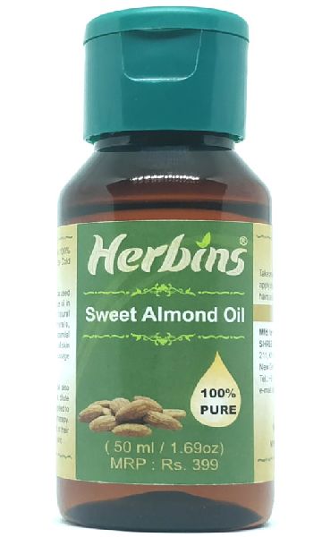 Herbins Sweet Almond Oil 50ml, Color : Golden