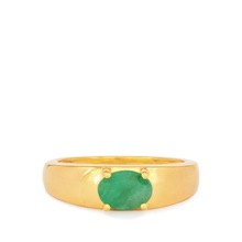 Emerald Mens Gold Plated Silver Ring, Main Stone : Chalcedony