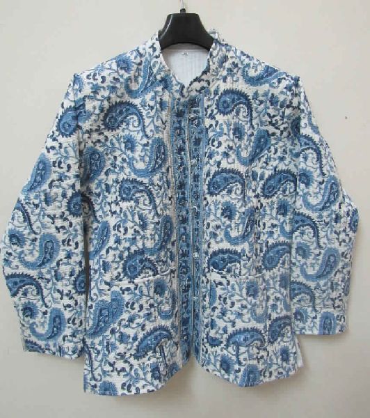 Handmade Block Print Cotton Kantha Stitched Reversible Womens Jacket