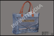 European style vintage denim tote bag,