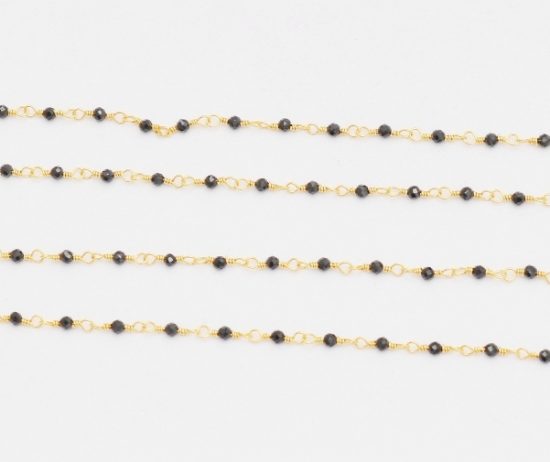 Black Onyx 2-2.5mm Faceted Gemstone Gold Plated Beaded Chain