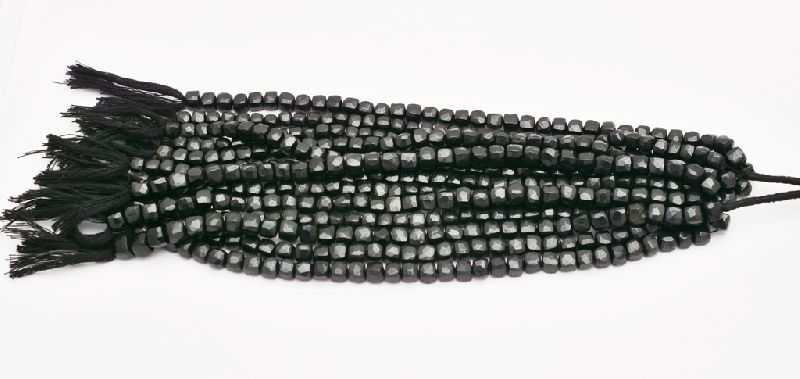 Black Onyx 6-7mm Faceted Square Bead 8 Inch Long Strand